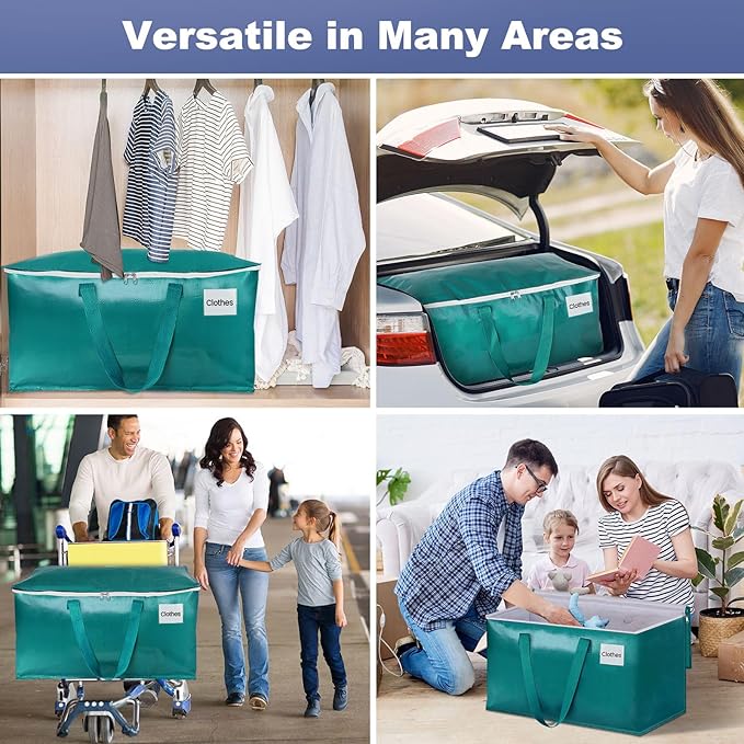 StorageRight Moving Bags-Heavy Duty Moving Boxes, Storage Totes with Zipper, Reinforced Handles and Tag Pocket-Collapsible Moving Supplies for moving, Storage and Travel 93L(Green-10 Pack)