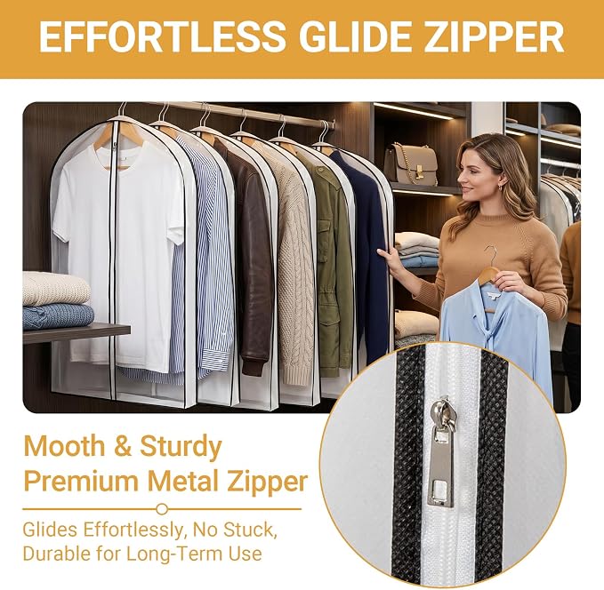 39" Clear Garment Bags for Hanging Clothes,4" Gusseted Suit Bags for Closet Storage Non-woven Back,Hanging Clothes Storage Suit Cover Bags with Zipper for Coats,Jackets,Shirts