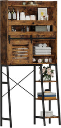 IRONCK Over The Toilet Storage Cabinet with Sliding Barn Door | 5-Tier Farmhouse Bathroom Organizer with Side Open Shelves, Freestanding Space Saver, Adjustable Shelf, Vintage Brown