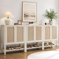 SICOTAS Shoe Cabinet with Storage - 3 Pieces Farmhouse Shoe Organizer with Rattan Doors & Shelves, 5 Tier Free Standing Shoe Rack Storage Cabinet for Entryway, Living Room, Closet (White Cream Oak)