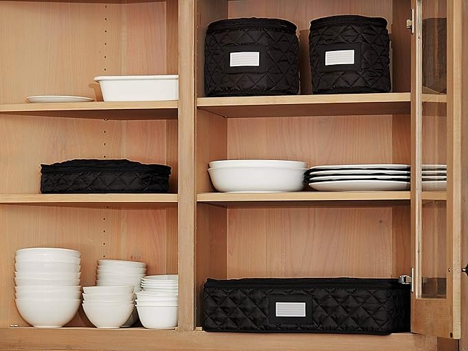 Covermates Keepsakes Quilted Dish Dividers – Set of Padded Plate Protectors for China & Dinnerware Storage, Scratch Protection, Machine Washable, Black