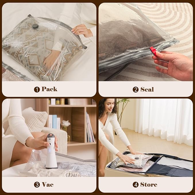 Vacbird 12 Pack Vacuum Bags for Travel with Rechargeable air Pump, Carry-on Size Vacuum Seal Bags for Luggage and Suitcase Compression, Space Saver for Clothes and Clothing Travel