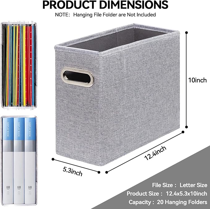 6 Packs Letter Size File Organizer, File Folders Organizer, Fabric Storage Box, Collapsible Paper Organizer with Metal Handle, Smooth PVC Rails, Only Box (Gray)