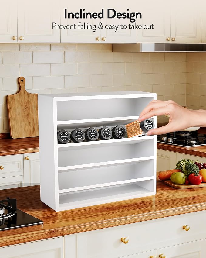 Orimade 4 Tier Spice Rack Organizer for Cabinet, Freestanding Bamboo Seasoning Rack for Countertop, Cupboard, Pantry, Kitchen, 13.18 x 4.13 x 12.2 inches(Spice Jars Not Included), White