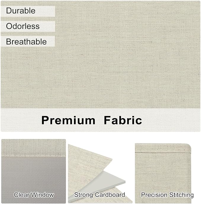 WUIKE Closet Storage Bins with Clear Window, Fabric Organizer Baskets with Handles, Foldable Linen Closet Organizers and Storage for Shelves, Line Beige, Large, 3 Pack