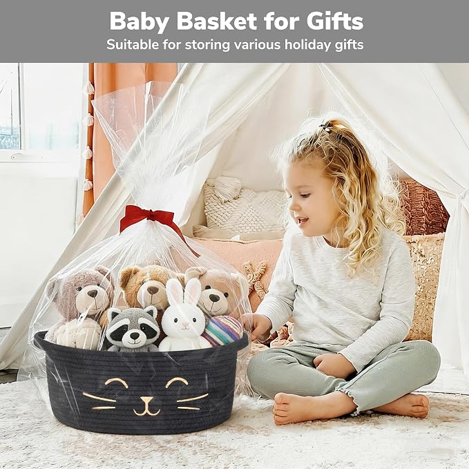 Cat Toy Basket, 13.8" x 6" Black Woven Basket for Gifts, Decorative Storage Basket for Nursery Living Room, Pet Dog Toy Storage