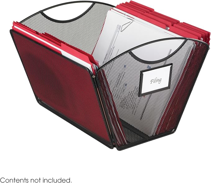 Safco Onyx Letter-Size Desktop Tub File, Collapsible For Compact Storage, Integrated Handles, Steel Mesh, Black
