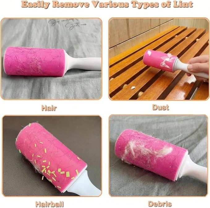 Washable Gel Lint Roller 2 Pack, Large Reusable Pet Hair Remover, Pink | Sticky Gel Surface, With Protective Covers, For Clothes & Home Use, Easy Cleaning