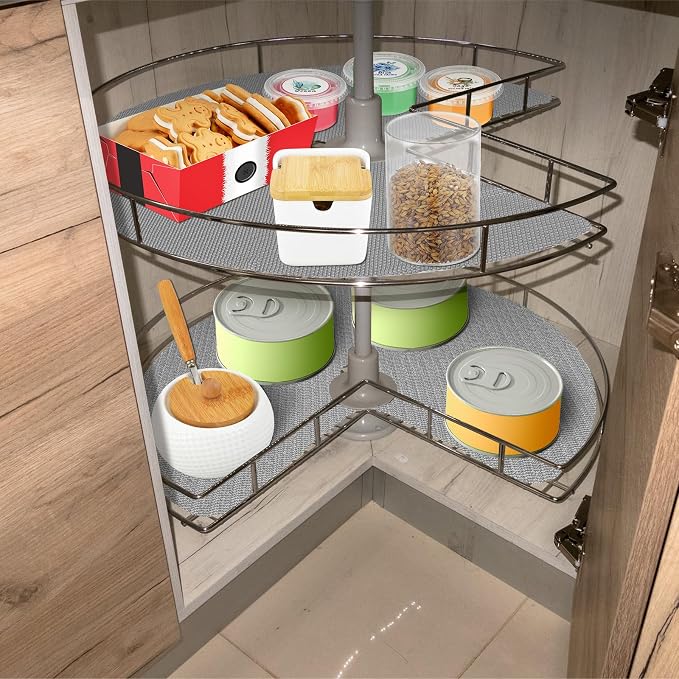 Frienda 2 Pcs Lazy Susan Shelf Liners - Non Adhesive, Non Slip Kitchen Cabinet Liners for Refrigerator, Pantry, Sink & Cupboard Storage(31 Inch,Gray)