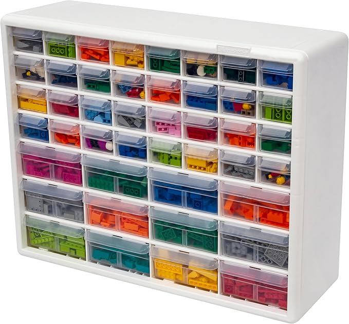 Akro-Mils 44-Drawer Plastic Drawer Storage Cabinet for Garage Organization, Bead Organizer, Building Bricks Storage, Teacher Toolbox, Makeup Organizer, 20-Inch W x 6-Inch D x 16-Inch H, 10144 White