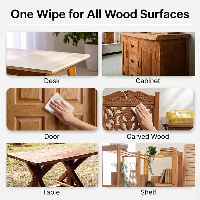 Air Jungles Wood Furniture Cleaner Wipes 70 Count (2 Packs), XL 8x10 Inch | Clean, Protect, Polish Wood Tables, Chairs, Cabinets, Desks, With Vitamin E Gentle For Skin, Lemon Scent