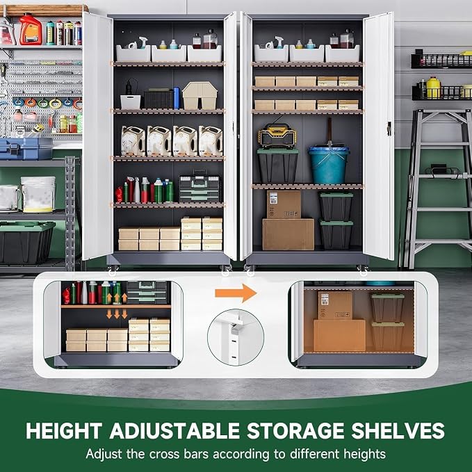 Letaya Metal Garage Storage Cabinets with Lock Door and Adjustable Shelves, Steel Tool Cabinets for Home,Office,Warehouse Organisieren (Grey White, 75" H)