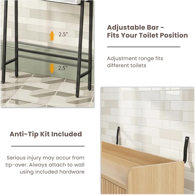 31" W Over The Toilet Storage Cabinet with Fluted Door,Bathroom Organizers and Storage with Adjustable Shelves, Mordern Over Toilet Organizer for Bathroom,Restroom,Laundry,Oak