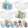 MOONEDGE 10 Pack Clear Plastic Storage Organizer Bins, 4 Large & 6 Narrow | Under-Sink Storage Containers, Kitchen, Pantry, Bathroom, Cabinet Organization, Clear Bins for Organizing, Deep Narrow Bins