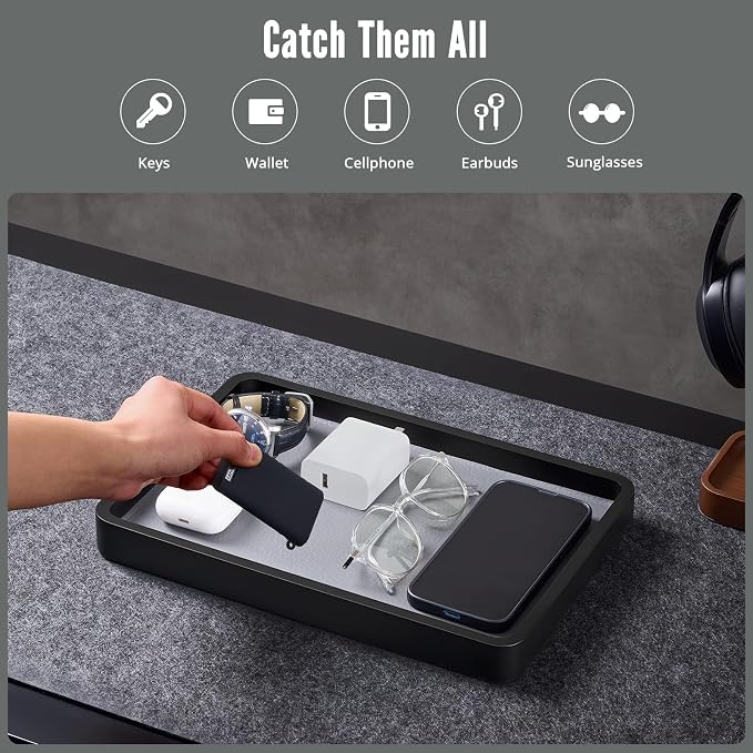 ProCase Wood Valet Tray for Men, Key Tray, Desk & Nightstand -Black | Wood Catch-All EDC Tray for Nightstand Decor, Desk & Entryway, Holds Keys, Wallets, Watches, Phones & Coins