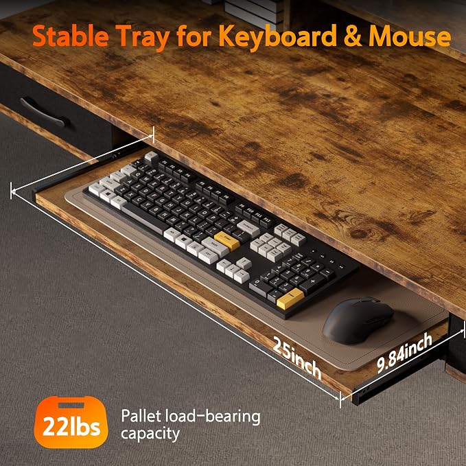 WALKINGDESK 63x24 Inches Electric Standing Desk with Keyboard Tray, Height Adjustable Stand up Desk with 2 Drawers, Ergonomic Sit to Stand Desk with Storage Monitor Stand, Computer Table, Rustic Brown