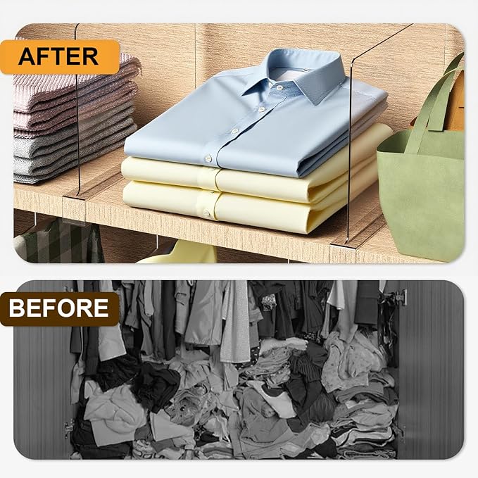 12 Pack Closet Shelf Dividers Purse Handbag Organizer Storage | Acrylic, Clear, Suitable for Kitchen, Office, Bookshelf, Cabinet, Sweater, Clothes, Towel, Bag Tall Separators Organization