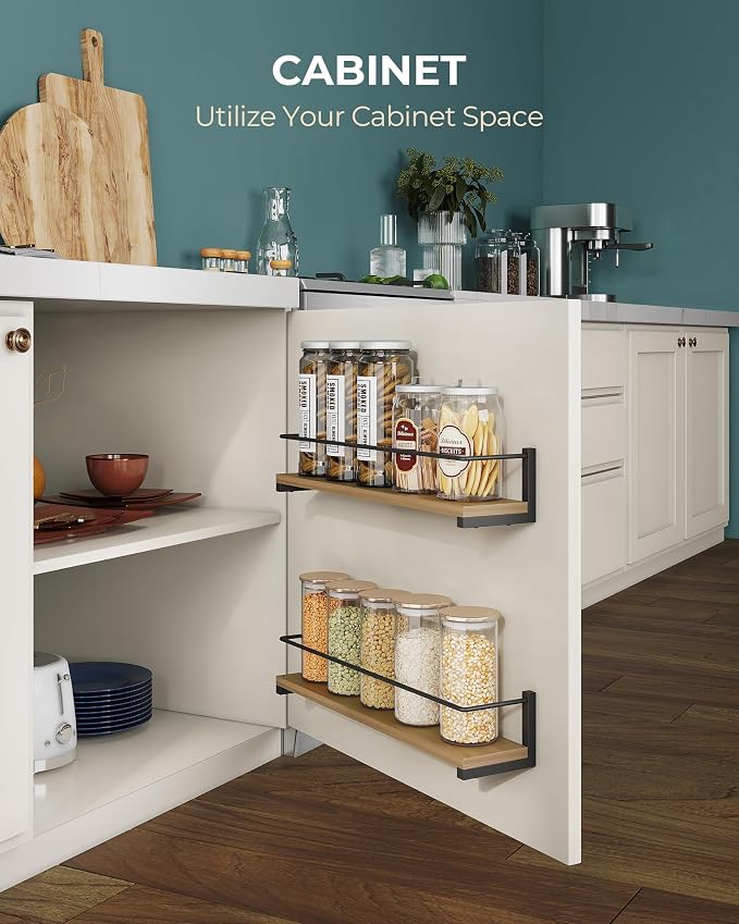 OROPY Wooden Spice Rack Wall Mounted, Over the Stove, Kitchen Wall, 4 Pack | Space-Saving Hanging Rack, Rustic Spice Rack Organizer for Cabinet, for Spice Jars & Seasonings