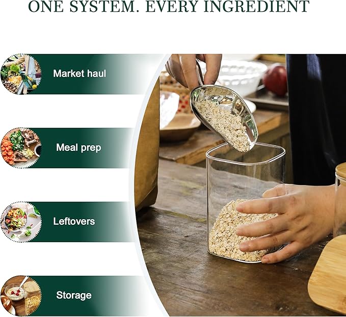 LIBWYS Kitchen Glass Jars Set with Bamboo Lids for Storage (1pcs - 1.22Qt) - Stackable Square Food Jars for Pantry Organization, Coffee, Flour, Snacks, Tea | Kitchen Canisters Set