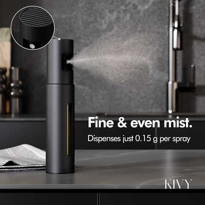 KIVY Glass Oil Sprayer for Cooking– Precise Oil & Vinegar Spray Bottle Oil Mister Spray Bottle for Food – Includes Funnel – Perfect for Cooking & Air Fryer (Black)