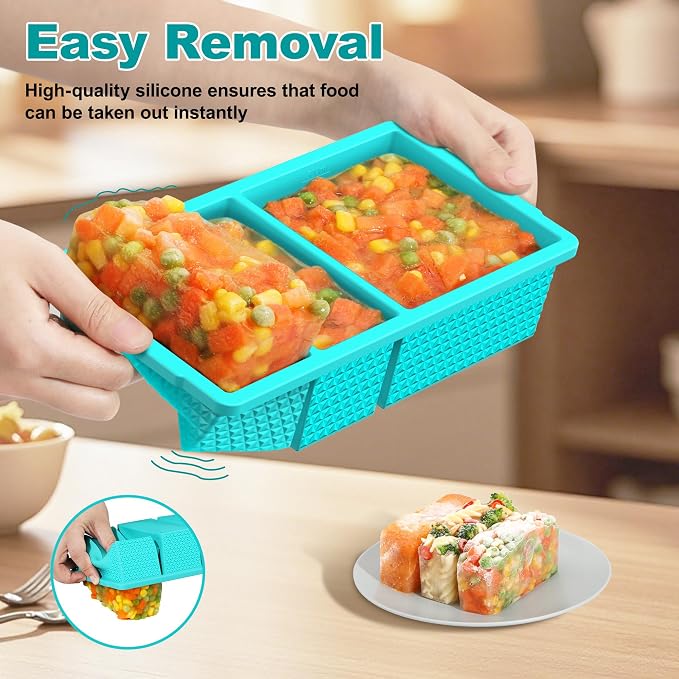 3 Pack - Silicone Freezer Trays with Lid, 1-Cup & 2 Cup Freezer Molds, Silicone Food Storage Containers for Meal Prep, Freezing Soup Sauce, Broth Leftovers