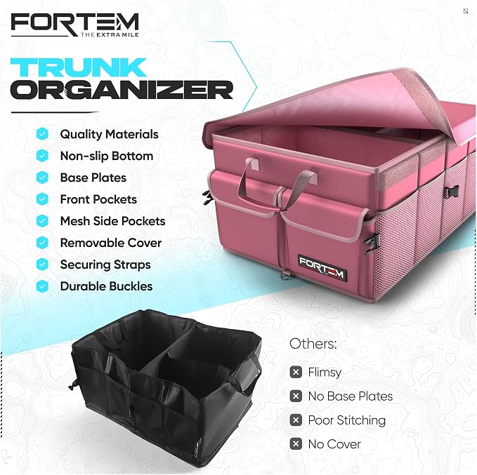 FORTEM Trunk Organizer For SUV Car Trunk Organizer, Foldable Storage, Car Accessories for Women Men, Collapsible Bag, 600D Oxford, Non Slip Bottom, Straps, Soft Cover (50L)