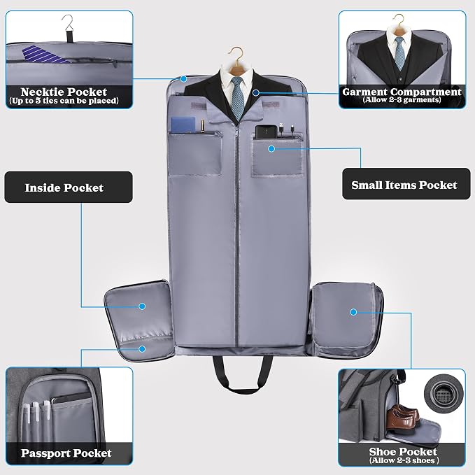HILOMON Travel Garment Duffle Bag with Laptop Compartment, RFID Blocking Convertible Suit Bag Name Tap Pocket Carry On 2 in 1 Hanging Suit Travel Duffel Work Pouch
