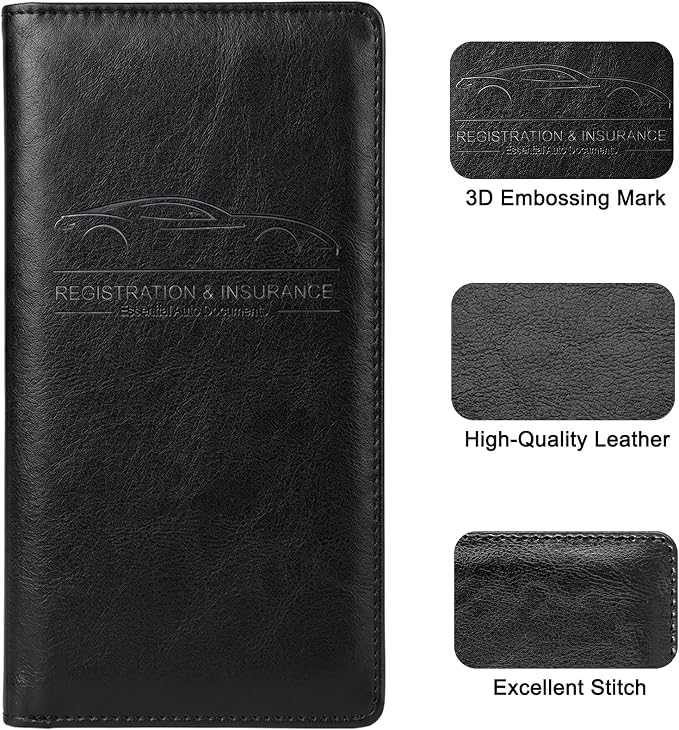 LumiMokki Premium Car Registration & Insurance Card Holder, Cowhide Black | Vehicle Glove Box Organizer, Magnetic Closure Car Document Holder, For Insurance, Cards, License, Women & Men