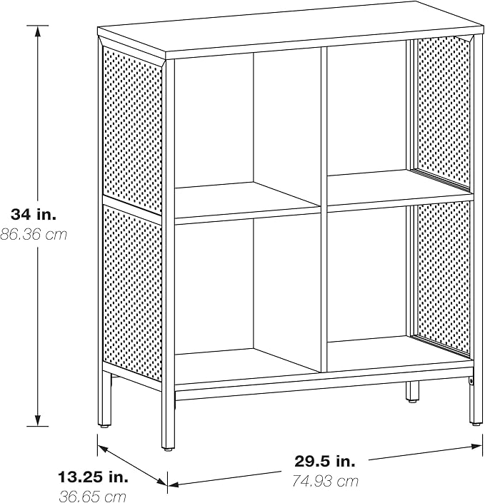 OSP Home Furnishings Ace Contemporary Modern Storage Bookcase with Shelves, 2- Shelves, 4 Cubes, River Oak Finish