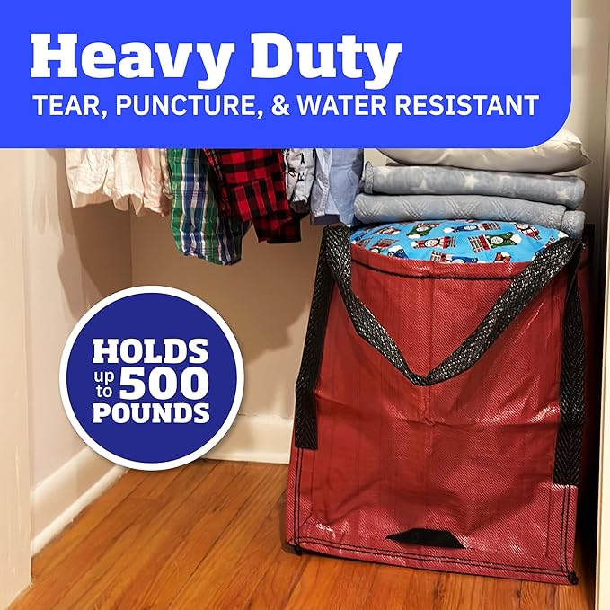 DURASACK Heavy Duty Storage Tote Bag 22-Gallon Rugged Woven Polypropylene Moving Bag, Reusable Self-Standing Design, Holds up to 500 Pounds, Single, Red