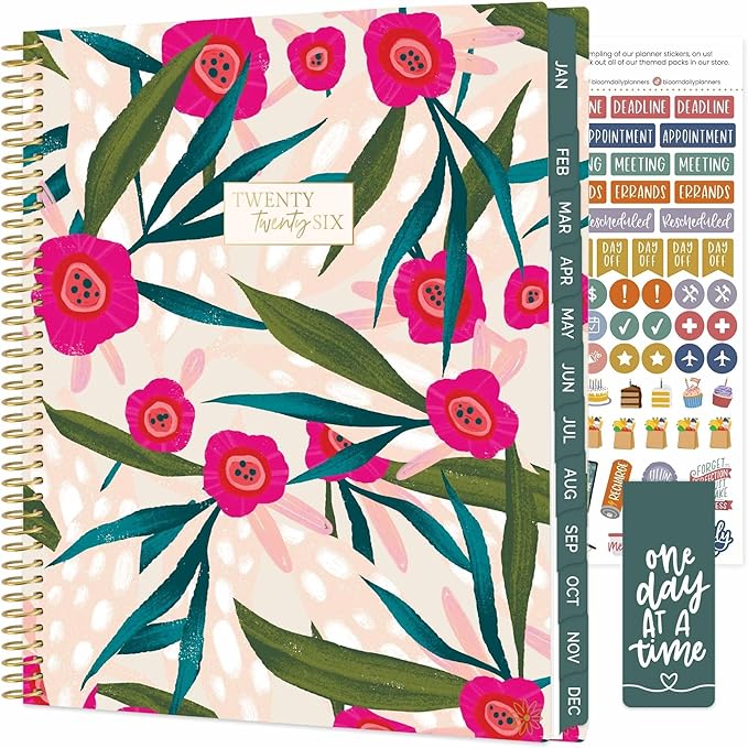 bloom daily planners 2026 Planner (January to December) - 8.5” x 11” Weekly & Monthly Dated Agenda Organizer Book with Stickers & Tabs - Flexible Soft Cover - Pink Poppies