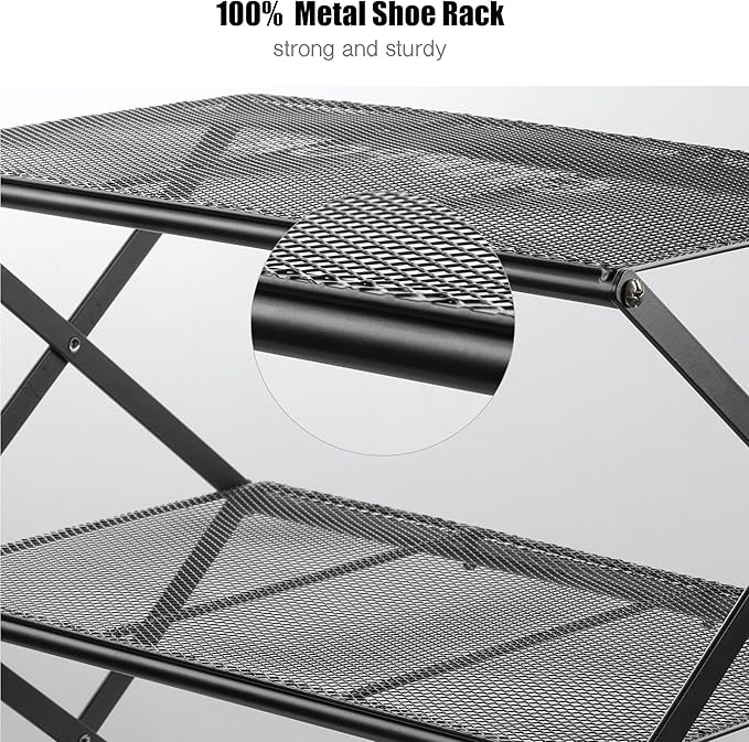 Small Shoe Rack for Entryway - 3 Tier Shoe Organizer Metal Foldable Shoes Storage Rack, Zero Tool Install, Sturdy Shoe Rack for Closet, Front Door Entrance, Living Room - Space Saving, Black