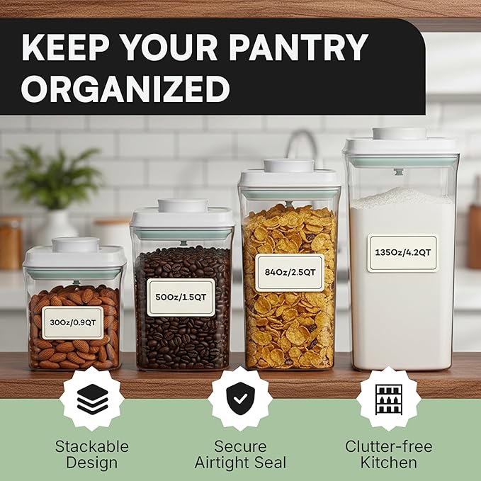 Bop Top Airtight Food Storage Containers with Lid 16.5 Cups / 135 oz | Kitchen Canister Sets | Air Tight Pantry Container | Pop Top Dry Food Storage Containers for Snacks, Sugar, Flour, Baking, Pasta
