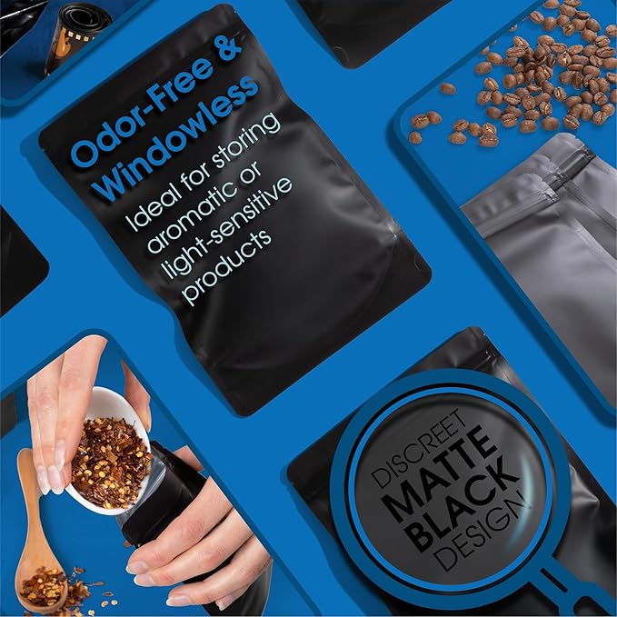 Spartan Industrial 6" X 9" Matte Black Stand-Up Mylar Bags - 500 Count Smell-Proof Bags With Heat Sealable Opening and Resealable Zipper