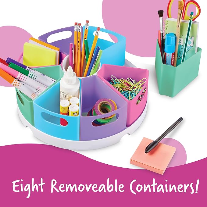 Learning Resources Create-a-Space Storage Center, Pastel | Rotating Caddy Organizer for Kids, Art Supply Organizers for Markers, Pens and Pencils, Classroom Table Caddy for Teachers