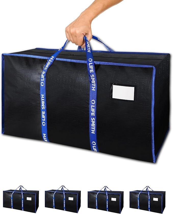 Clothing Storage Bags with Zipper - 4 Pack of Heavy Duty Moving Bags Extra Large - Dorm Storage Moving Tote Bag - Packing Bags for Moving Dorm Room Essentials, Pillows, Bedding & Blankets