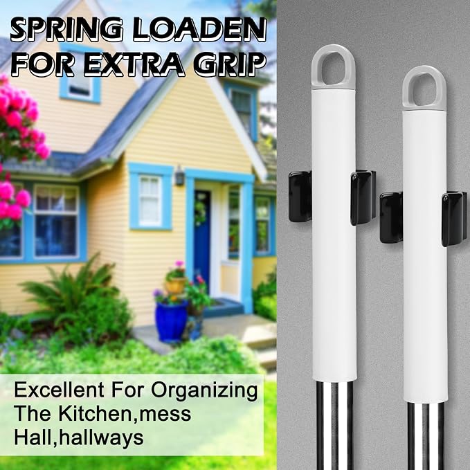 10 Pack Spring Clip Broom Clip with Screws for 1 1/2-1 7/8 Inch Diameter Black Manganese U Shape Steel Clips Holder Bracket for Tools Rakes and Flashlight Pipe Tool Holder Wall Garage Garden