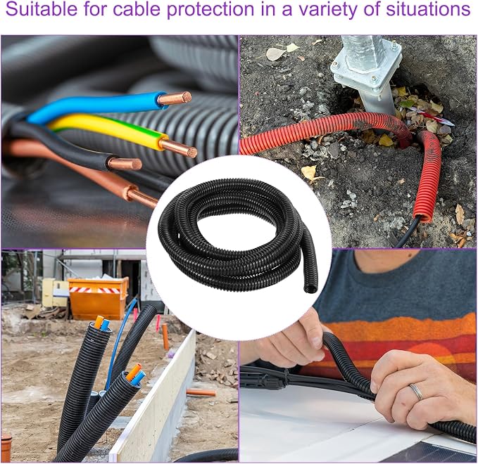 DMiotech 10ft Wire Loom Split Tubing 5/8 Inch(16 Mm) ID, Cord Protectors from Pet Flexible Conduit Cable Management for Office, Home, Garden, Black