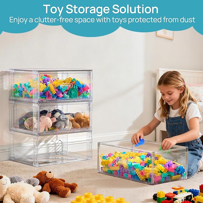 Vtopmart 6 Pack Large Clear Stackable Storage Drawers 23QT | Easily Assemble Plastic Closet Storage Bins, Dust-Proof UnderBed Organizer for Clothing, Sweater Organization