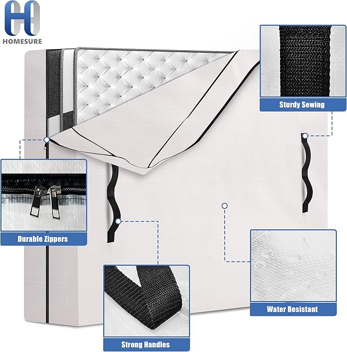 HOMESURE Mattress Bags for Moving and Storage with 8 Handles - Mattress Cover for Moving - Heavy Duty, Strong Zipper Closure, Moving Supplies & Moving Bag - Semi-Transparent, Twin