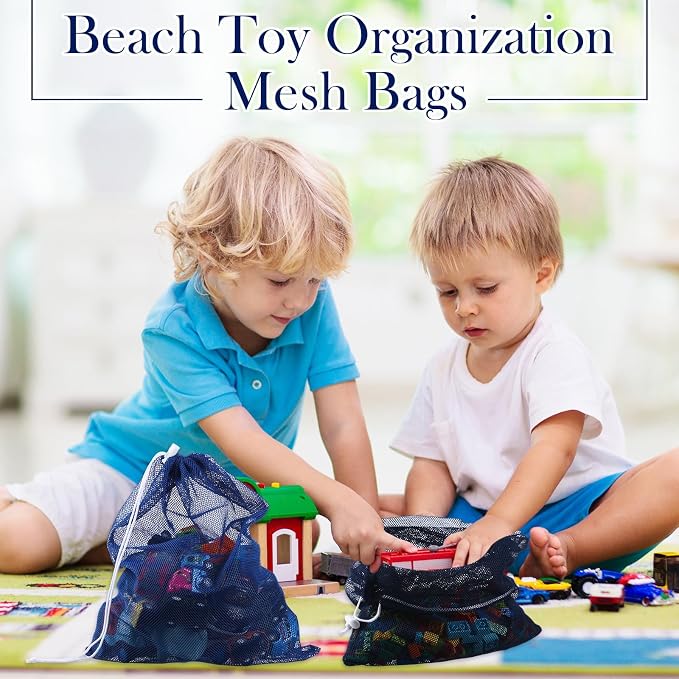 Frienda 6 Pieces Mesh Stuff Sack, 11 x 15 Inch Durable Nylon Drawstring Laundry Bag for Rinsing Beach Toys, Seashell Collecting, Mesh Bags for Travel(Blue)