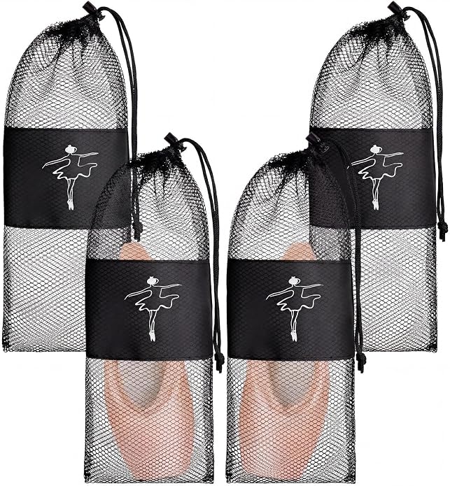 Shappy 4 Pcs Pointe Shoes Bag Mesh Dance Shoe Storage Ballet Accessories for Women Girls, Drawstring Pouch