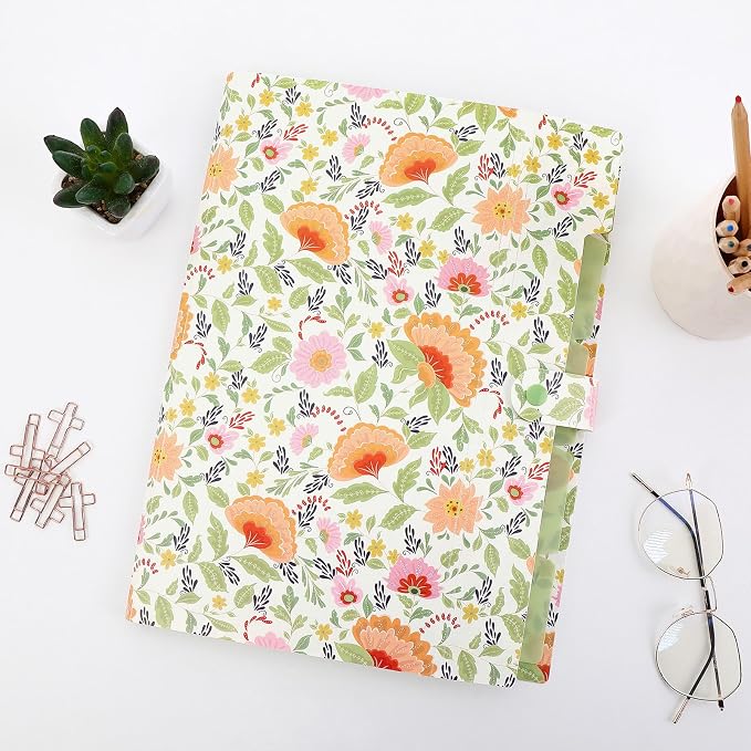 SKYDUE Accordion File Organizer, Floral Expanding File Folders with 5 Pockets, Cute Document Organizer for Paper Bills Receipt Storage, School Office & Hospital Supplies Letter/A4 Size Pea Green