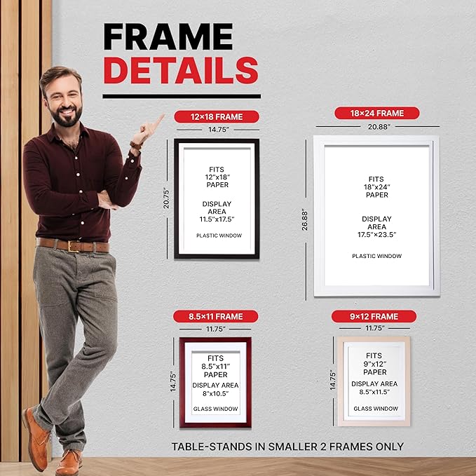 Dynamic Frames Li’l Davinci Front-Open 2-Pack Kids Art Frames, Wooden Frames for 8.5x11 Artwork, Prints & Certificates, Store up to 50 per Frame, 11.75 x 14.75 Outer Dimensions, Cherry