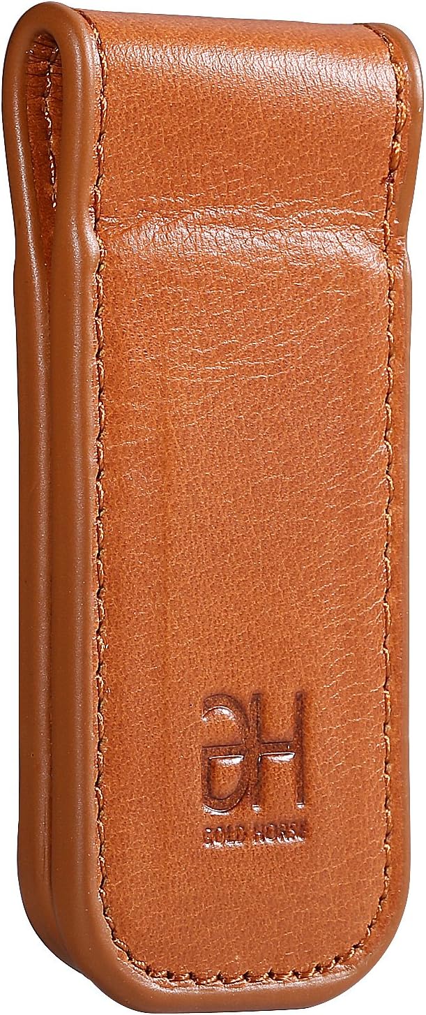 GH GOLD HORSE Slim Magnetic Money Clip Genuine Leather Business Card Holder for Men (Brown)