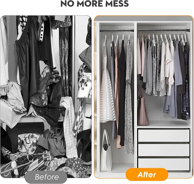 No Drilling Closet Rods for Hanging Clothes, Adjustable 32-60 in | Heavy Duty, Black, Metal, 1.1 Inch Diameter, Suitable for Closet, Wardrobe, Laundry, RV