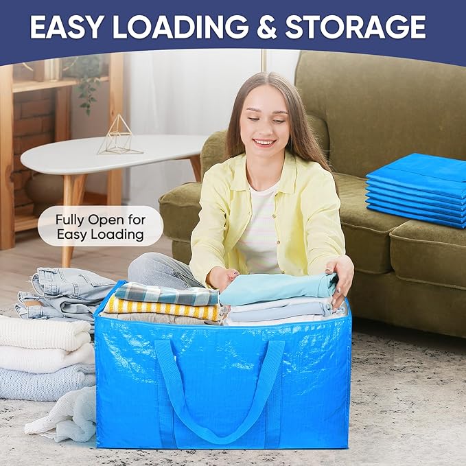 TICONN 2 Pack Extra Large Moving Bags Heavy Duty with Zippers & Carrying Handles, Durable Storage Bags Moving Boxes for Closet Organizers and Storage (2 Pack, Sky Blue)