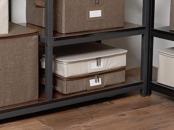 Covermates Keepsakes Zip-Top Storage Box Set, 3 Pack Heavy Duty Polyester Organizer Bins, Stackable Design, ID Window, Reinforced Handles, Closet Home Storage, Beige Heather