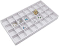 The Display Guys - Stackable Jewelry Tray and Organizer - for Drawers, Dressers, Store Display (32 Compartments, White Burlap)