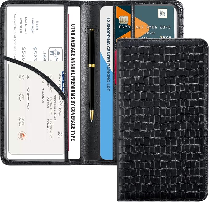 CoBak Car Registration and Insurance Holder | Vehicle Glove Box Organizer, Auto Truck Compartment Document Case with Magnetic Closure for Insurance & Driver License